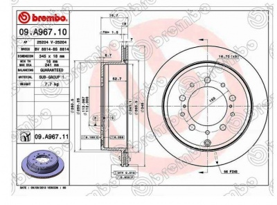 Комплект дисков тормозных зад LCR200 / LEXUS LX570,  07- 2шт. 09A96711 